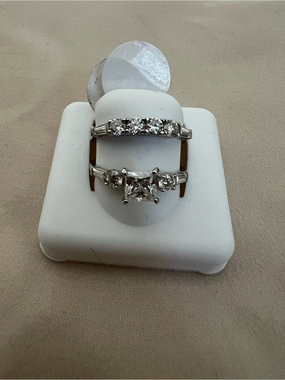 Sterling Silver 2 carats of Moissanite Two-Piece Ring Set wedding band set